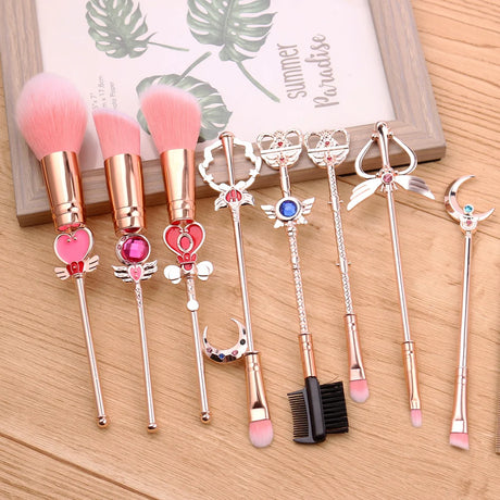 Cute Pink Makeup Brush Set with Anime Element Storage Pouch Professional Beauty Tool Combination Girly Makeup Brush Full Set