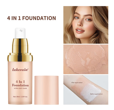 SPF30+Color Changing Foundation 4 in 1 Sun Liquid Moisture Waterproof Nourishes Coverage for All Skin Types Free Puff