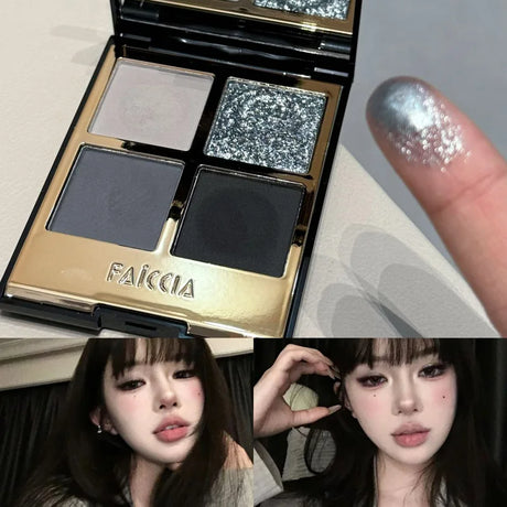 Faiccia 4-Color Mojito Eyeshadow Palette - Earth Pink Brown, Glitter Matte, Brightening, Perfect for Daily & Party Looks