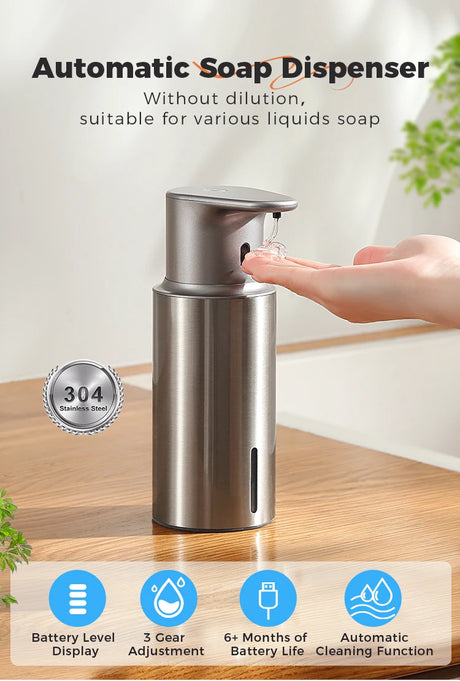 480ml Kitchen Soap Dispenser Automatic Sensor Hand Sanitizer Machine Intelligent Electric Body Wash Soap Dispenser 304 Stainl