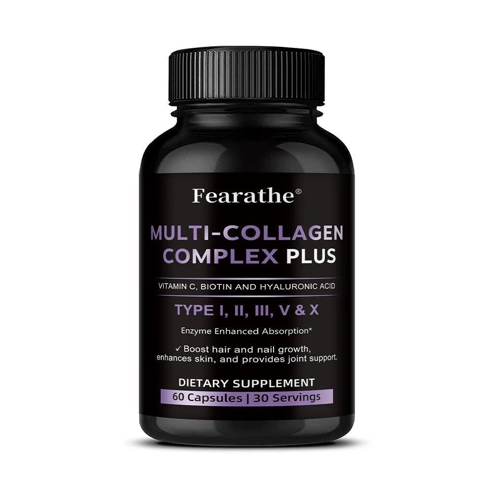 Multi Collagen Capsules, Type I/II/III/V/X Collagen, Biotin & Hyaluronic Acid, Support Skin Hair Nail Joint & Overall Wellness