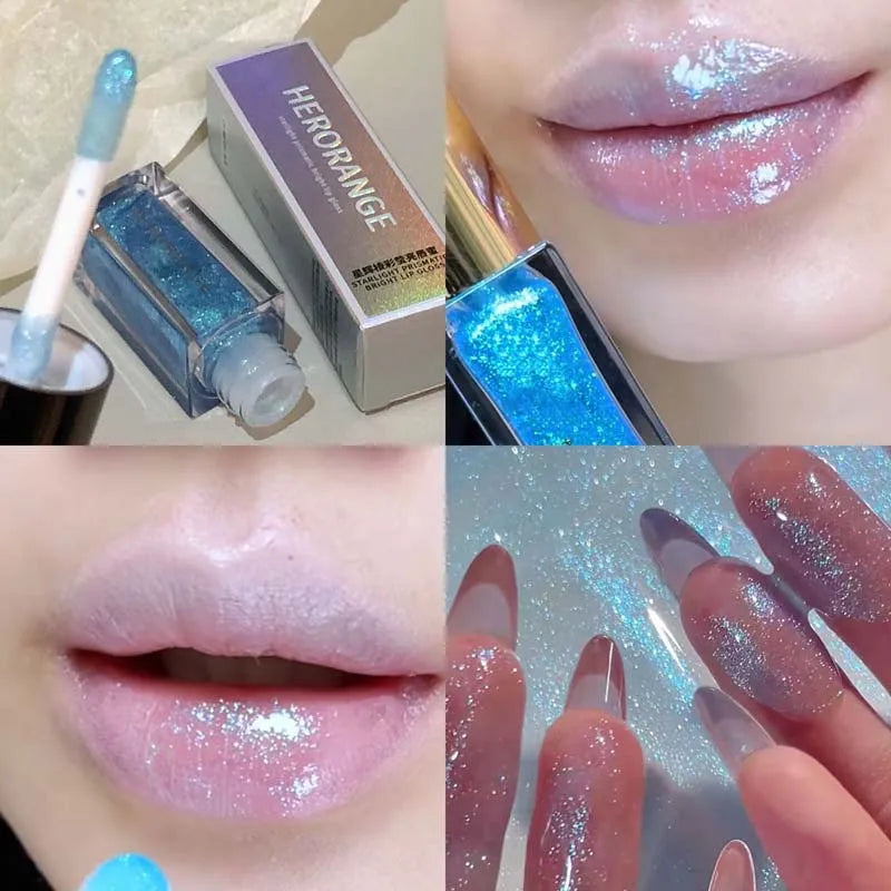 HERORANGE Glittering Mirror Lip Glaze, Watery Shimmering Light Lip Gloss Makeup 6 Colors, Hydrating Moisturizing, Long Lasting