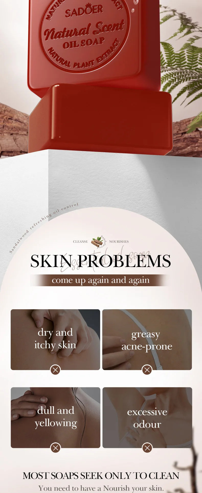 Sandalwood Handmade Soap for Women Deep Cleansing Body Whitening Essential Oil Shaving Soap Skin Lightening Foam Cleaner