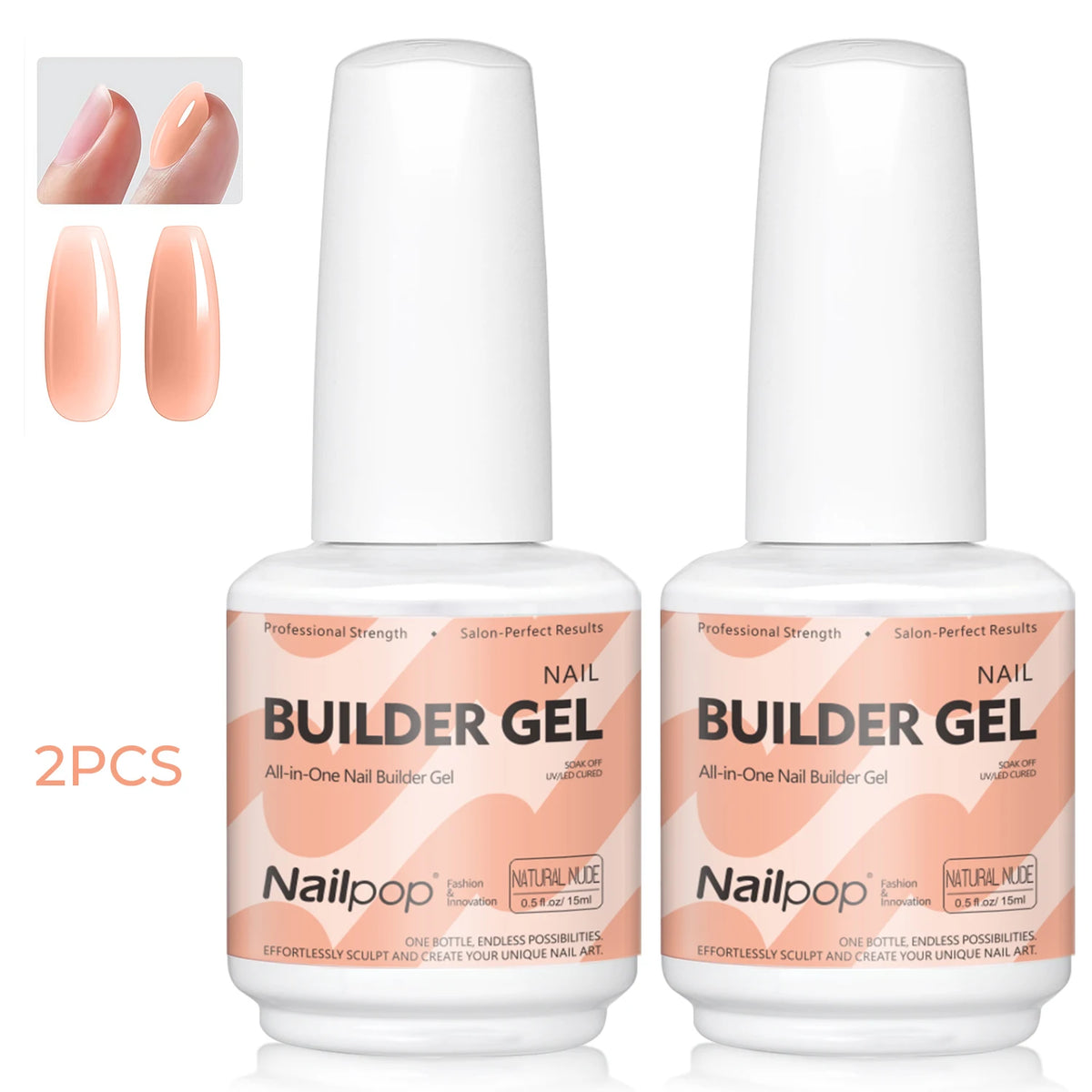 Nailpop 15ml Builder Gel Nail Polish for Nail Apex & Extension Strengthener Upgraded Soak Off UV Gel Rhinestone Glue 4 Colors