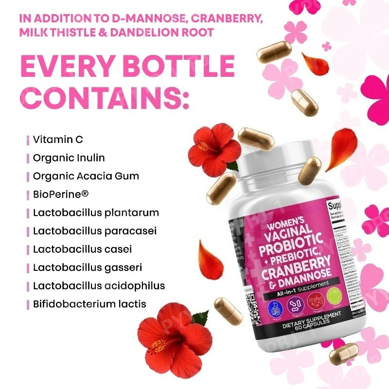 Women Probiotic Capsules with Prebiotics & D-Mannose Nutritional Dietary Supplements and  Daily Wellness Support 60count