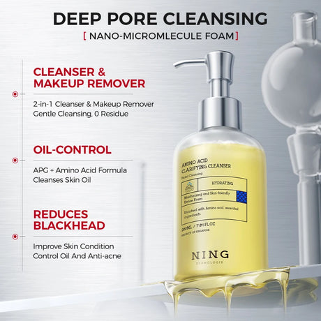 NING DERMOLOGIE Amino Acid Korean Facial Cleanser with Salicylic Acid Help with Pore Tighten, Acne & Blackheads
