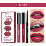 QIBEST 3pcs/set Liquid Lipstick+Lip Liner Lasting Black Brown Purple Red Matte Lip Gloss Nude Lip Stain Tint Makeup Lip Pencil