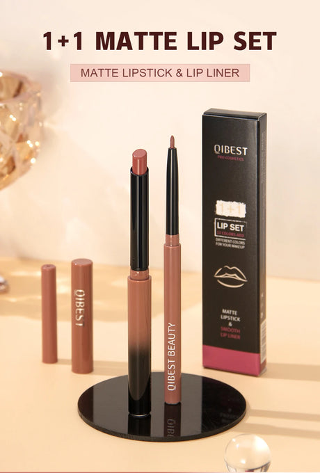 QIBEST Matte Nude Lipstick Pen Long Lasting Lipliner Lip Pencil Waterproof Lip Liner Contour Sexy Red Lip Makeup Set For Women