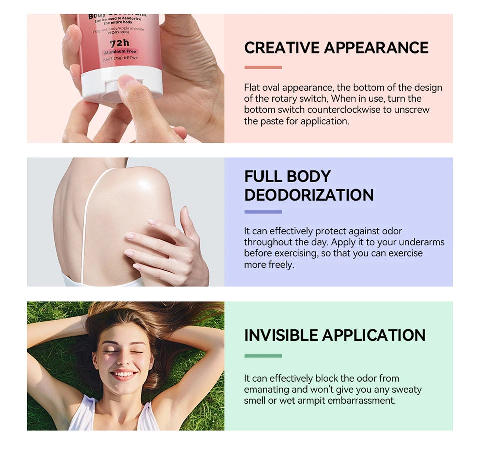 New Whole Body Deodorant Invisible Cream Stick 72 Hour Odor Control Aluminum Free Baking Soda Free Skin Care
