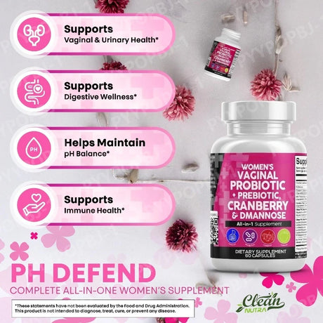 Women Probiotic Capsules with Prebiotics & D-Mannose Nutritional Dietary Supplements and  Daily Wellness Support 60count