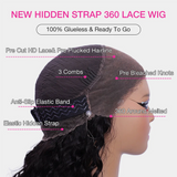 No Glue Upgrade Invisi Strap 360 Full HD Lace Frontal Kinky Curly Wig Black Human Hair 360 Drawstring Deep Water Wigs Glueless