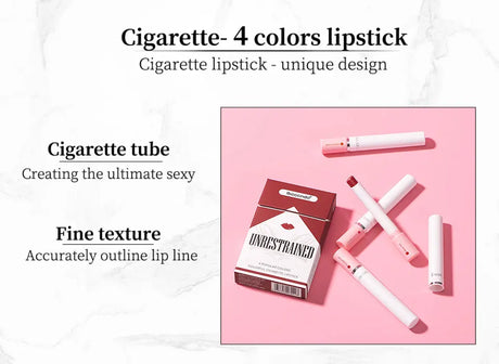 4 Colors Cigarette Shaped Lip Gloss Set Matte Velvet High Pigment Waterproof Long Lasting Non Transfer Portable Mini Lip Makeup Cosmetic