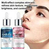 JUINHOU 2pcsCopper Peptide Rose Face Serum Set Hydrating Serum Kit For Fine Line Dry Skin Daily Face Care Brighten Skin All Skin