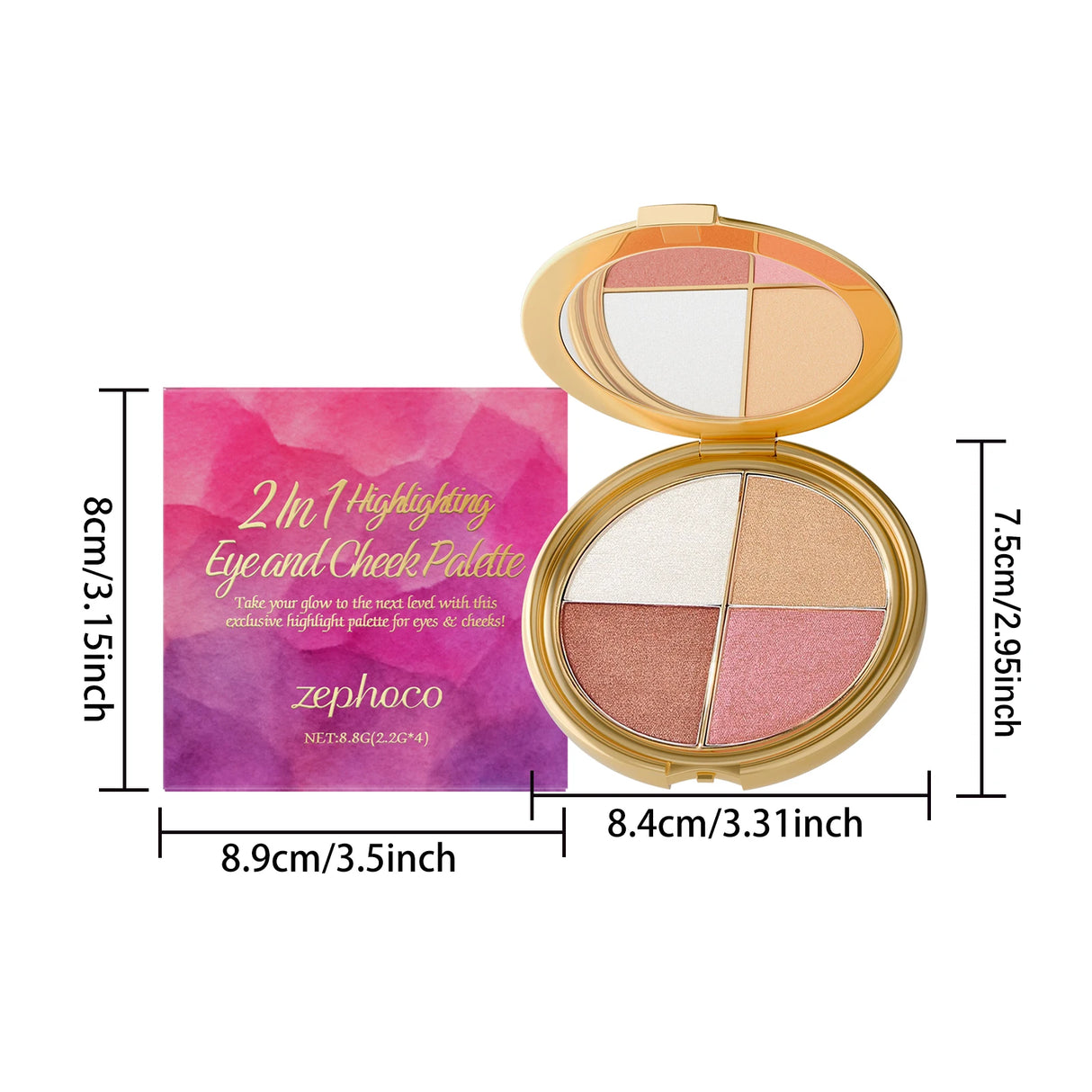 Zephoco 2-in-1 Highlighting Eye & Cheek Palette -Soft Shimmery Tones,Blendable Formula,All-in-One for Glowing Eye & Cheek Makeup