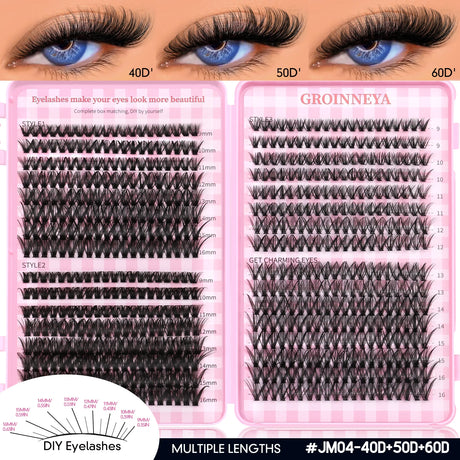 GROINNEYA Fluffy Lash Clusters DIY Natural Thick Cluster Lashes Fluffy Soft Mink Lashes Extension Individual Eyelashes Makeup