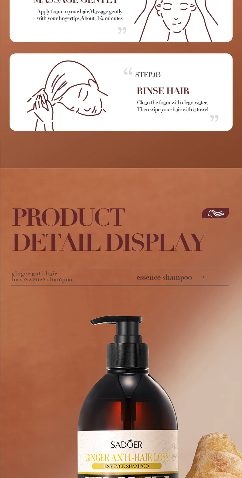 500ml Ginger Anti-Hair Loss Shampoo Long-lasting Fragrances Shampoo Deeply Moisturizing Smooth Set With Comb Gift