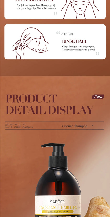 500ml Ginger Anti-Hair Loss Shampoo Long-lasting Fragrances Shampoo Deeply Moisturizing Smooth Set With Comb Gift