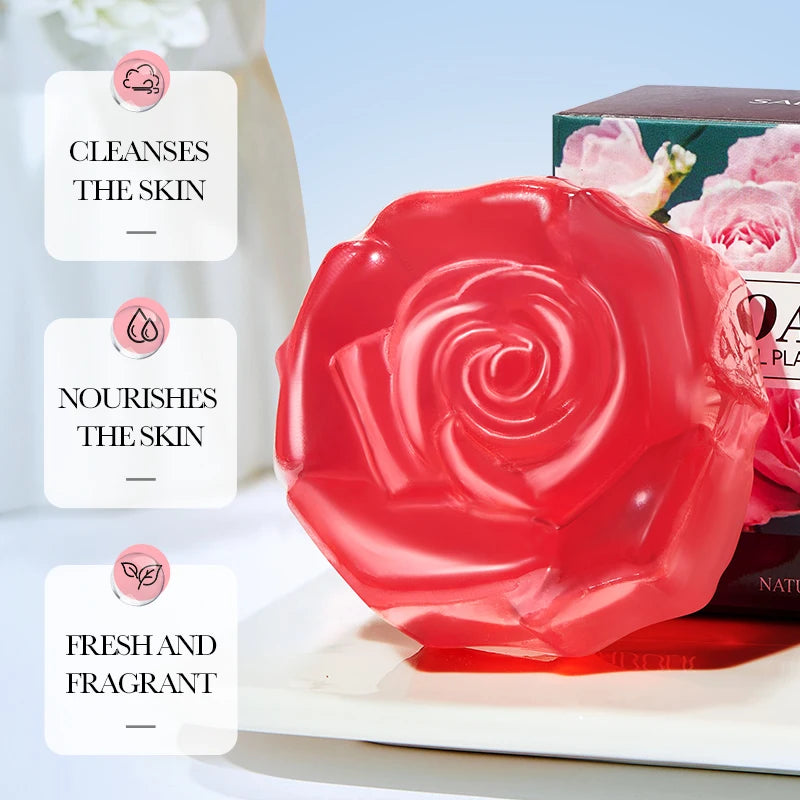 SADOER Rose Facial Soap Face Wash Foam Facial Cleanser Whitening Nourishing Moisturizing Anti Acne Body Bathing Facial Soap