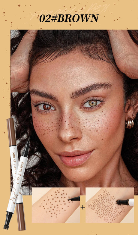 QIBEST Double-end Freckles Stamp Pen Makeup 2-IN-1 Freckle Seal Waterproof Face Concealer Contour Natural Brown Freckle Cosmetic
