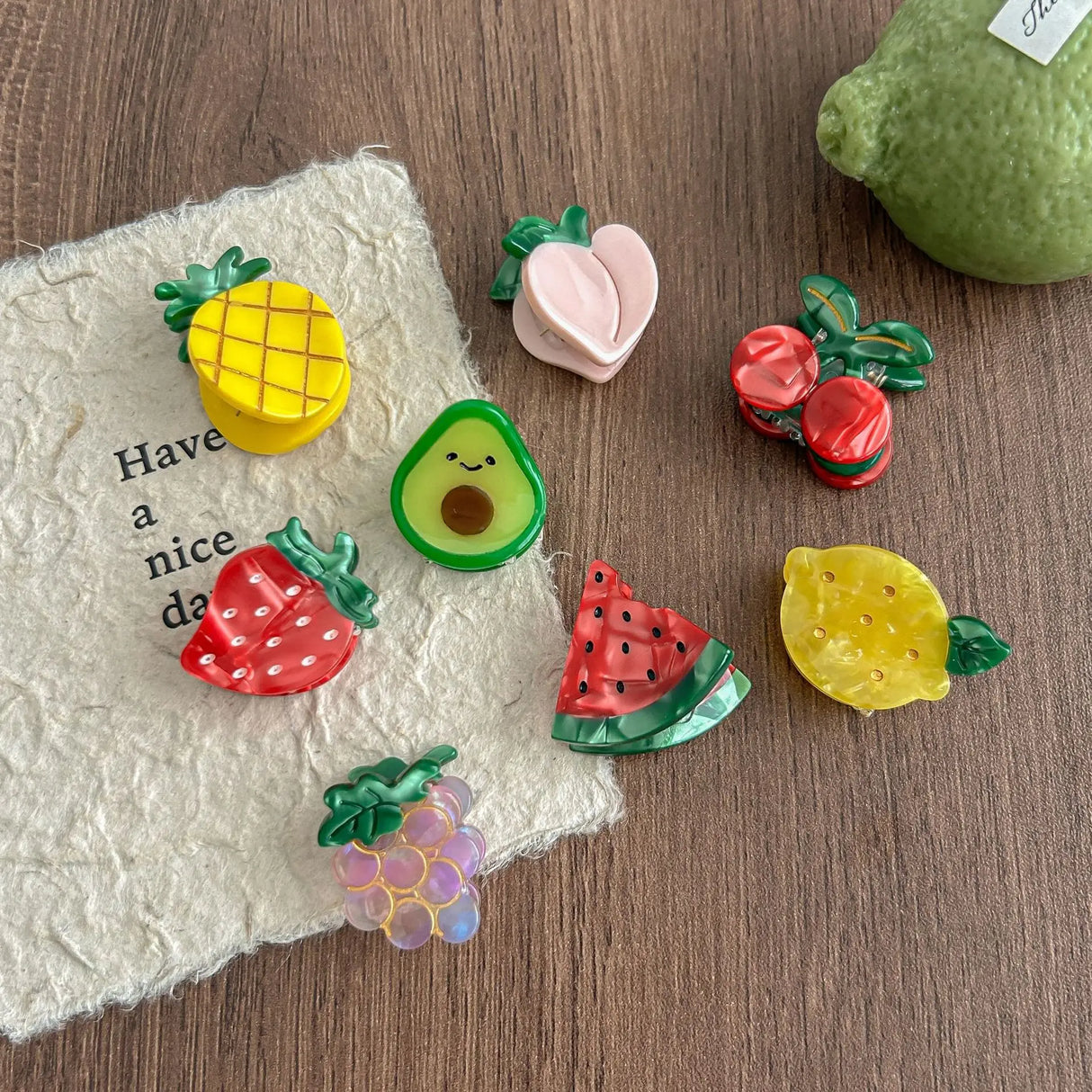 Cute Acetic Acid Strawberry and Watermelon Fruit Series Mini Hair Clips Sweet and Girly Small Size Bangs Hair Clips for Women