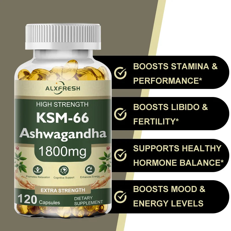 Ashwagandha Capsules Support Antioxidant Lipid-lowering Stress-relief Improve Sleep Enhance Immunity Increase Energy and Focus