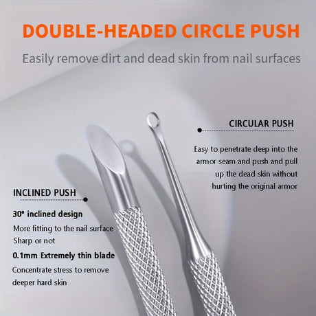 Stainless Steel Multi-Functional Dead Light Beige Remover & Cuticle Pusher Portable Nail Care Tool for Manicure Pedicure