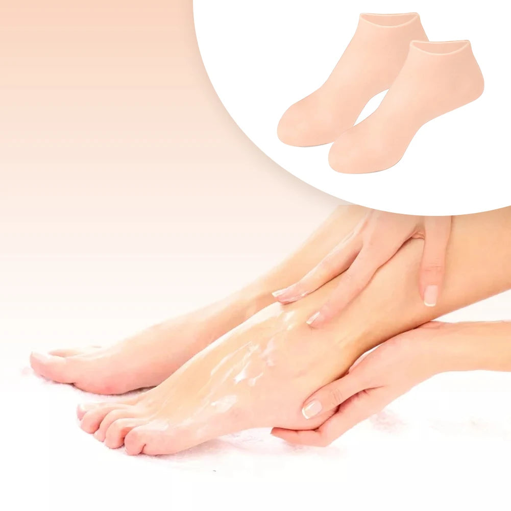 1Pair Silicone Moisturizing Socks Anti Cracking Silicone Exfoliating Socks Anti-Slip Foot Care Tools