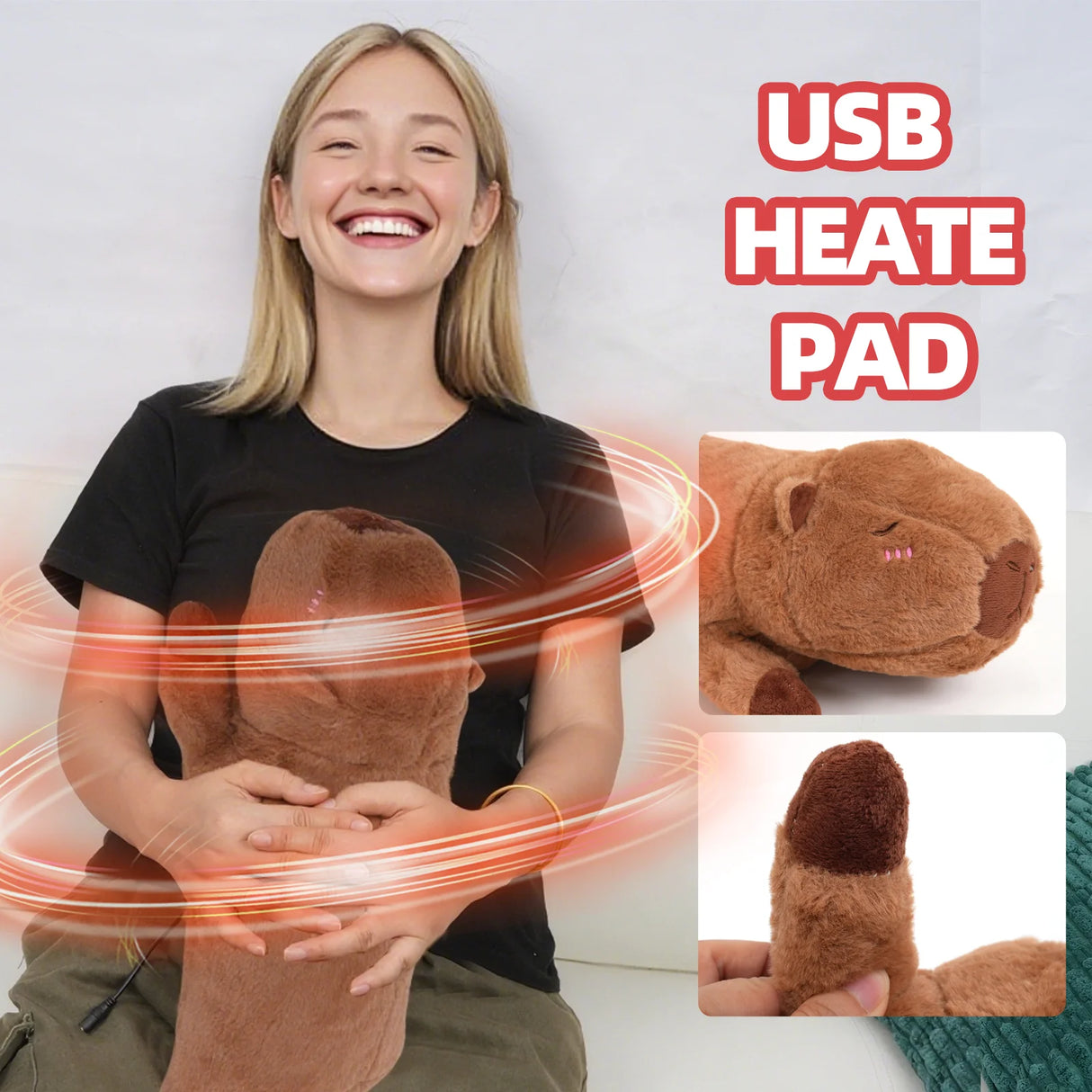 Electric Heating Pad for Period Cramps Menstruation Heatable Stuffed Animals Capybara Plush with a Hot Soft Belly for Wife Women
