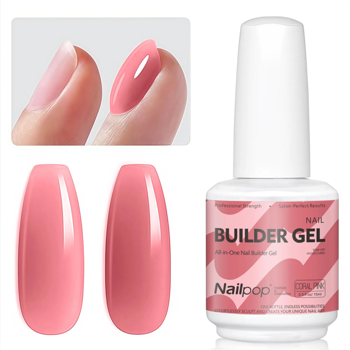 Nailpop 15ml Builder Gel Nail Polish for Nail Apex & Extension Strengthener Upgraded Soak Off UV Gel Rhinestone Glue 4 Colors
