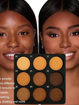 9-Color Waterproof Contour Concealer Matte Palette Medium to Deep Shades 3D Sculpting Oil Control Long Lasting Wear Makeup