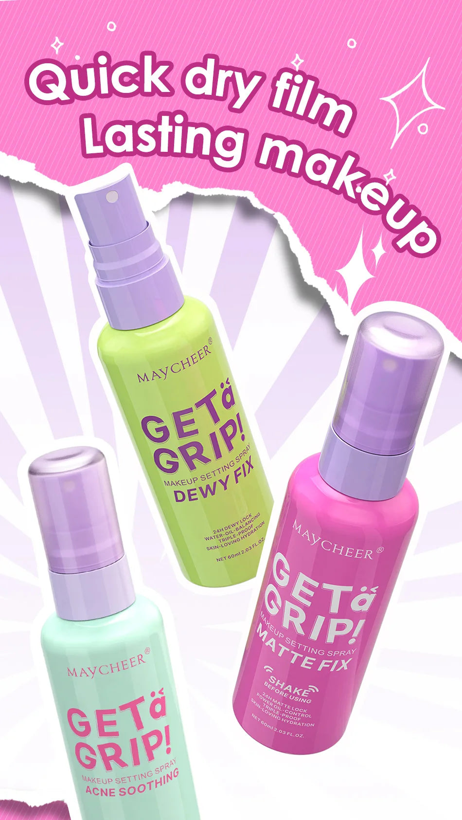 MAYCHEER Setting Spray Soft-focus Mist Matte Waterlight Oil Control Non-Smudging Non-Tight Waterproof 24H Long-lasting Cosmetics