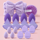 20PCS Purple Makeup&Skincare Tool Set,Mixed Makeup Sponges,Facial Cleansing Sponge,Headband&Wristbands,Flawless Base Makeup