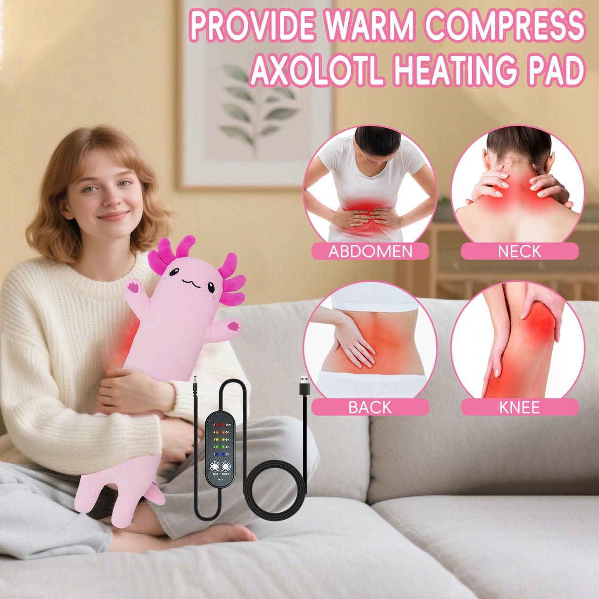 Axolotl Heating Pad for Period Cramps & Menstrual Pain Relief Portable Electric Heat Pads USB Powered Cute Stuff Stuffed Animal