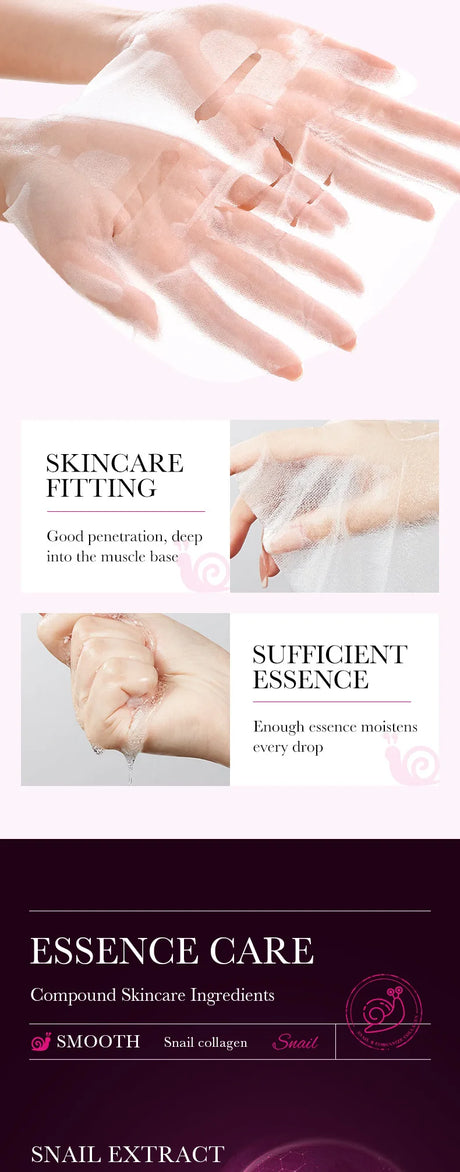 5pcs SADOER Snail Collagen Face Mask Firming Moisturizing Brightening Hydrating Facial Masks Beauty Face Skin Care Products