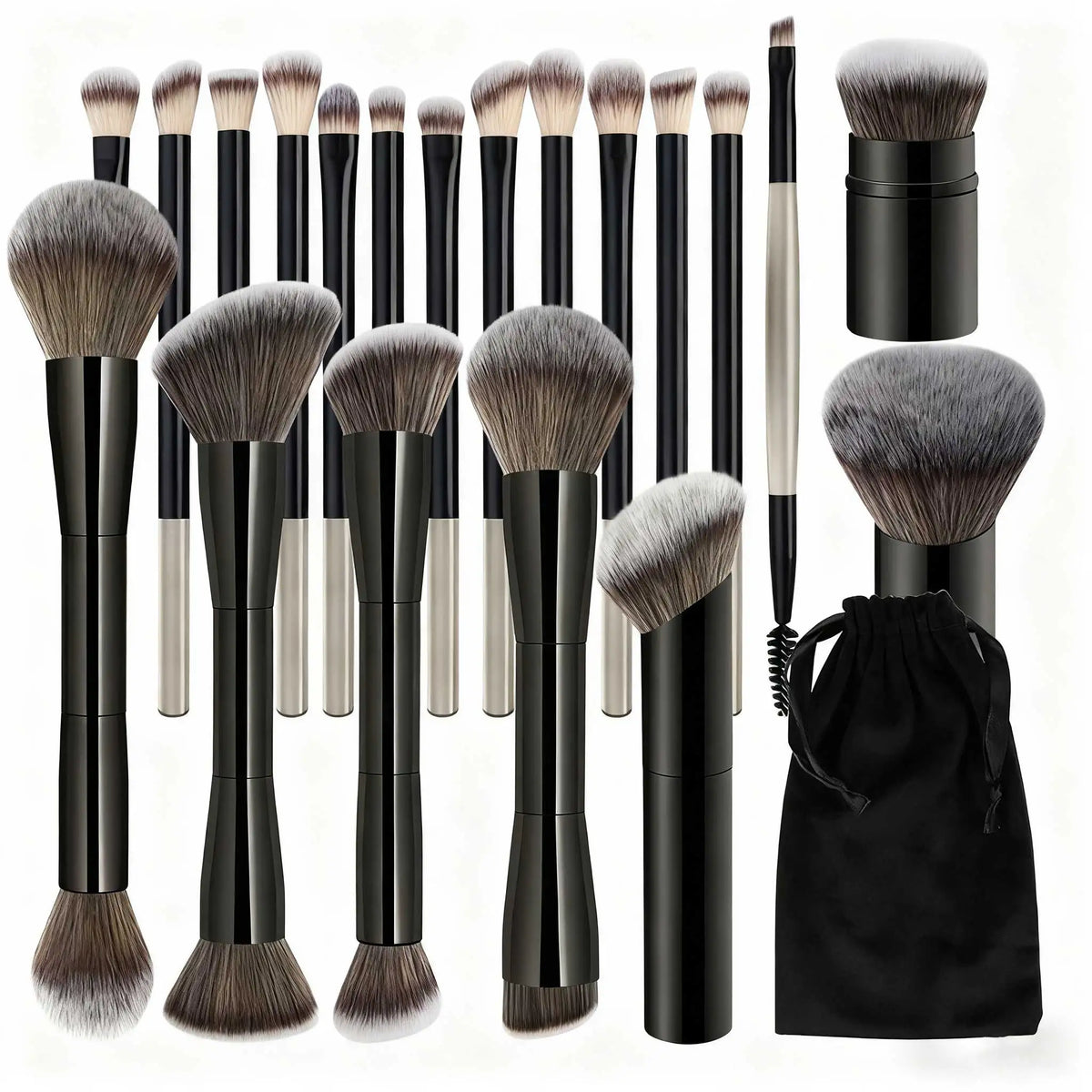 20pcs/set Pro Makeup Brushes Double Ended Foundation Concealers Blush Eye Shadows Brush for Liquid Cream Powder Blending