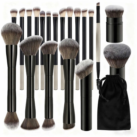 20pcs/set Pro Makeup Brushes Double Ended Foundation Concealers Blush Eye Shadows Brush for Liquid Cream Powder Blending
