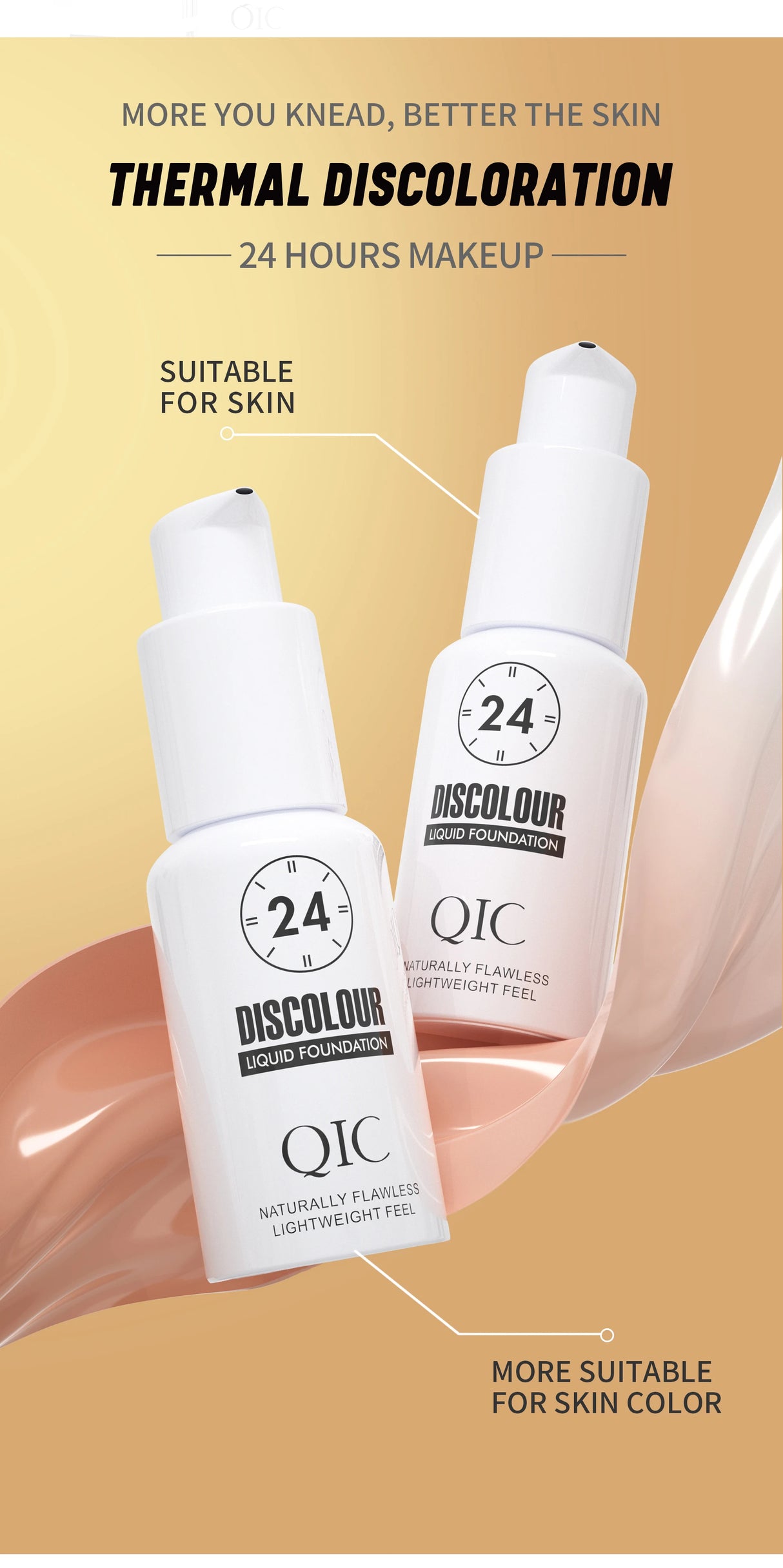 QIC 30ML Foundation Color Changing Makeup Base Nude Face Full Cover Matte Concealer Long Lasting Make Up Liquid Foundation Cream