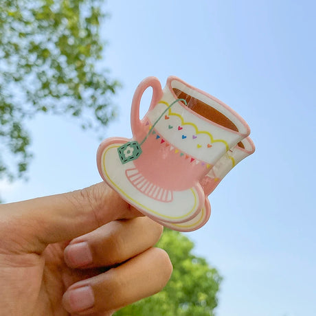 Sweet Cute Plastic Pastoral Flower Print Cup Shark Hairpin For Women Girls New Cute Vase Shape Hair Clip Claw Accessories