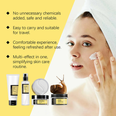 Snail Mucin Skincare Set-Complete 4-Step Glow Routine,Natural Snail Mucin Power&Hydration Barrier,Hydrogel Eye Mask Relief,Gift Packaging