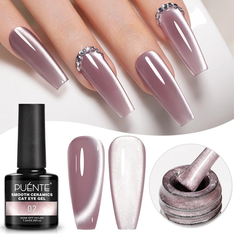 PUENTE 7.5ML Nude Shade Moonlight Cat Magnetic Gel Nail Polish Ultra-Bright Cat Eye Soak Off UV Semi-Permanent Varnish Manicure