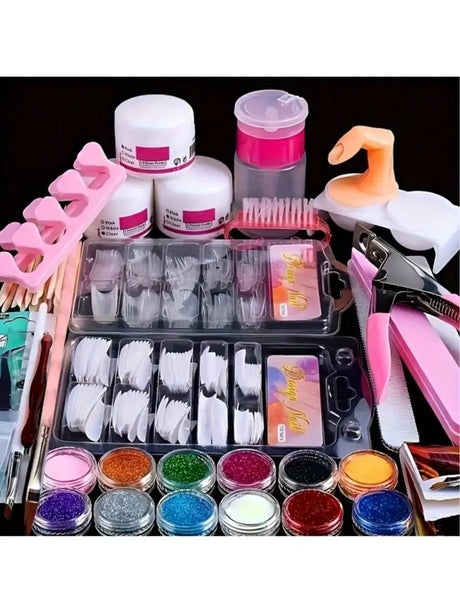23-in-1 Acrylic Nail Kit for Beginners — Includes 12 Acrylic Powder Colors, Nail Extension Tools, and Various Manicure Tools