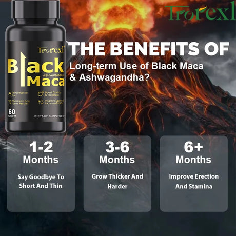 Organic Black Maca Pills 60 Tablets Men Enhancing Supplement Improve Size Endurance Promotes Healthy Energy