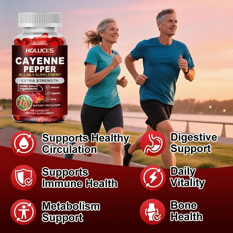 Cayenne Pepper Capsules, with Vitamin D3 K2, Blood Circulation, Promote Digestion, Boost Metabolism, Support Joint, Bone Health