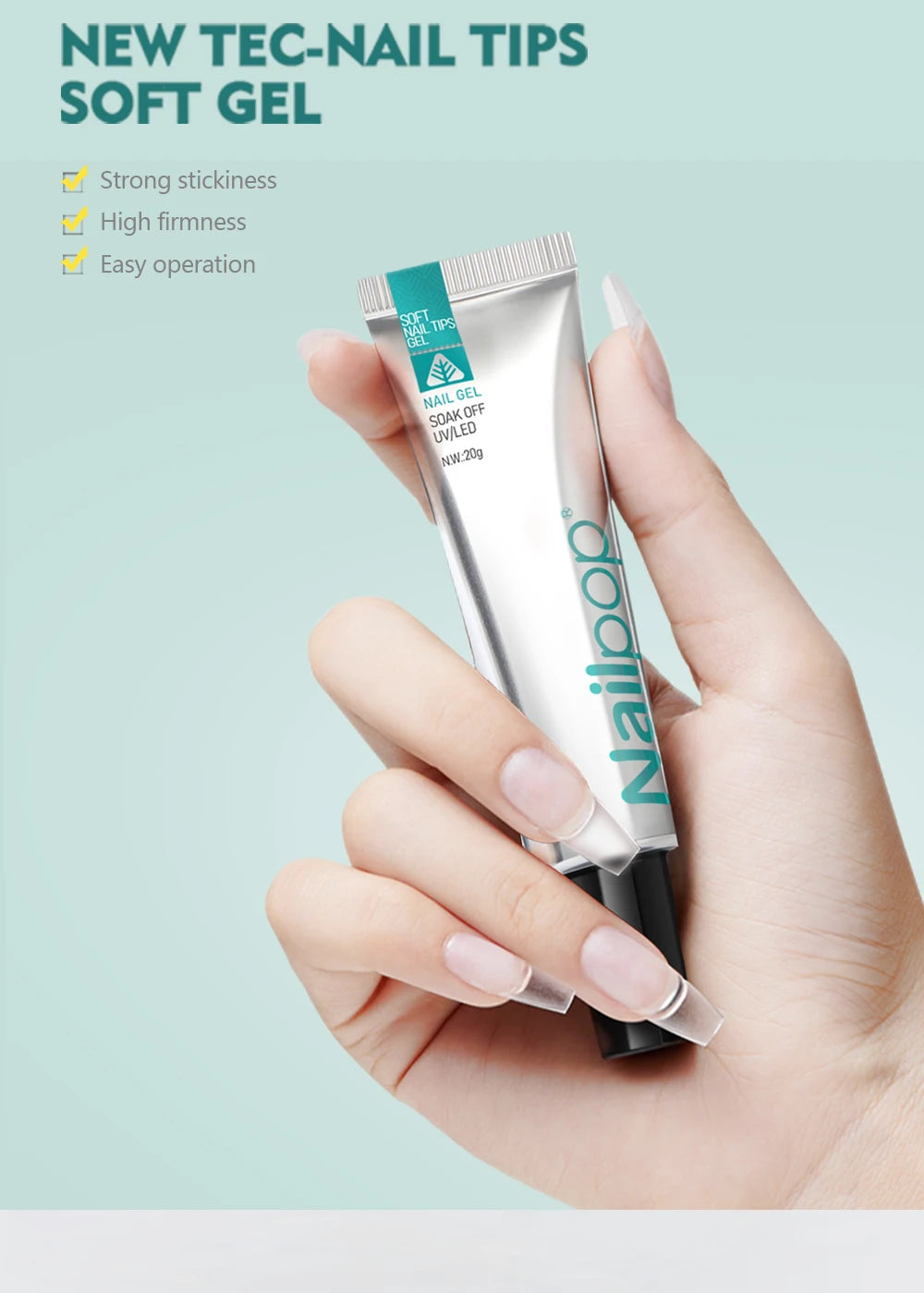 Nailpop Pro Soft Nail Tips Gel Glue 20g Adhesive Fake Nails Long Lasting Soak Off UV Gel Nail Polish Manicure Products for Nails
