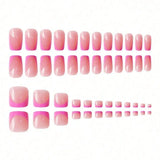 24Pcs French Pink Square Press On Nails Combo For Fingernail And Toenail Removable Reusable Women Daily Party DIY Manicure Supply