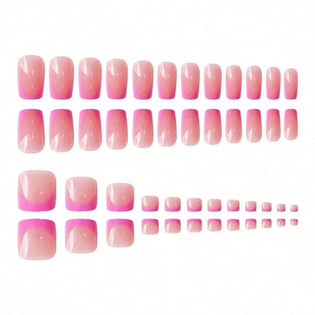 24Pcs French Pink Square Press On Nails Combo For Fingernail And Toenail Removable Reusable Women Daily Party DIY Manicure Supply