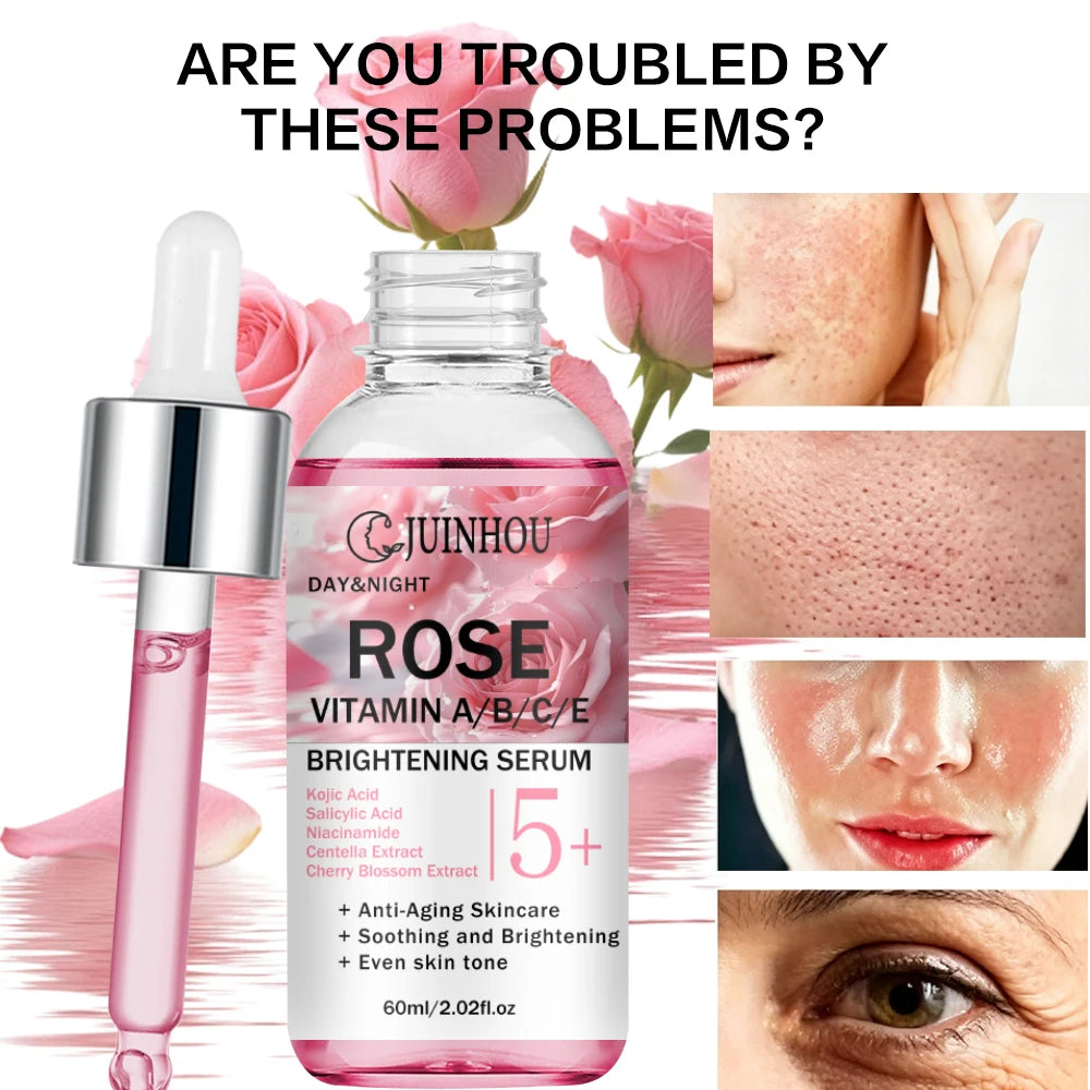 JUINHOU Natural Rose Vitamin ABCE Face Serum for Dull Uneven Skin Daily Hydrating Face Care Improve Skin Radiance Daily Skincare