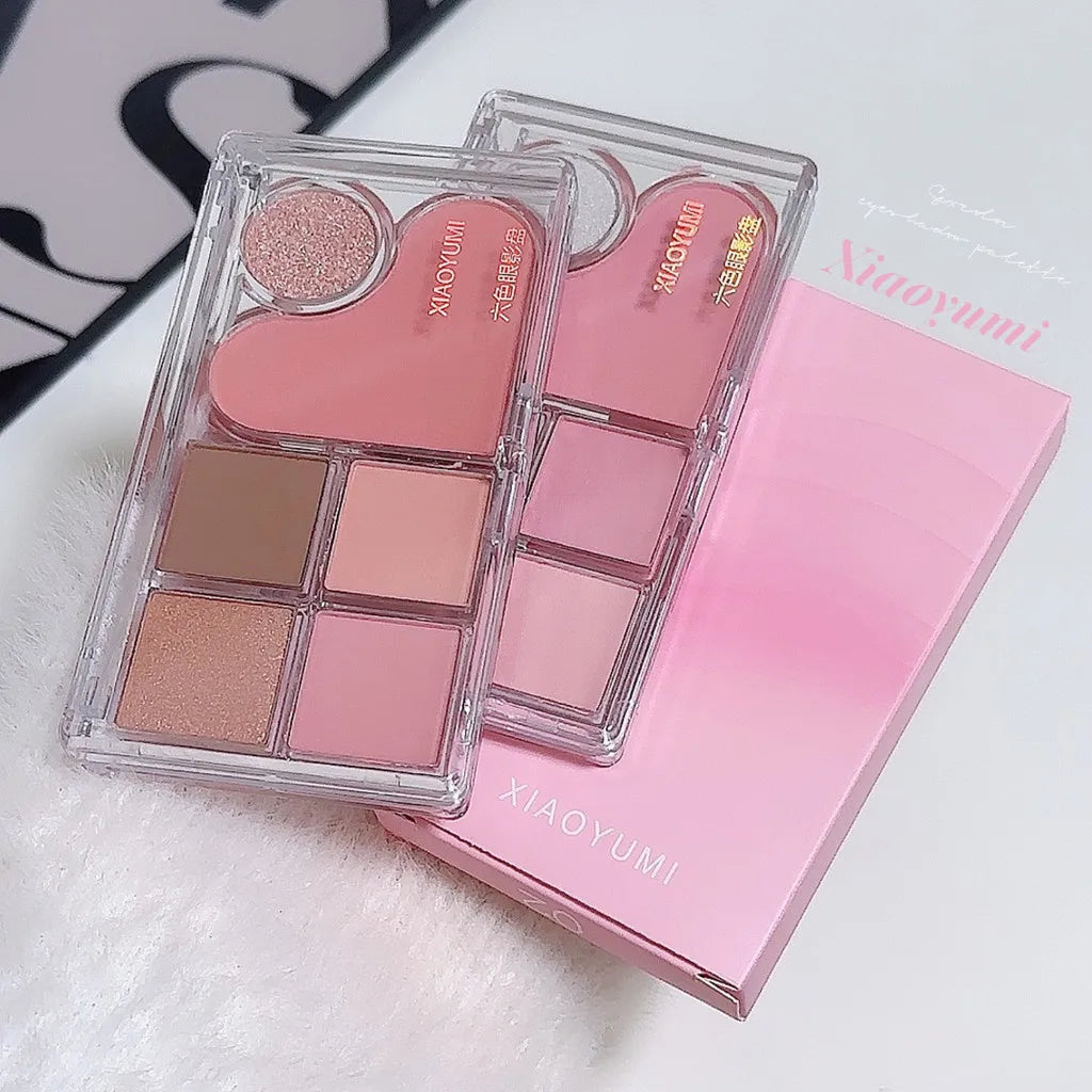 Light and shadow integrated eye shadow tray matte pearl tender pink makeup pure desire style six-color eye shadow