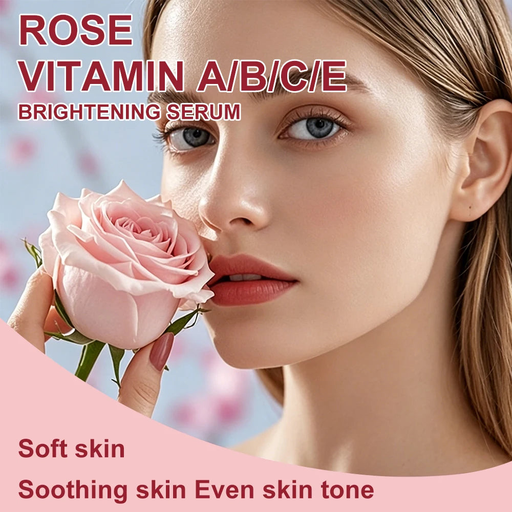 JUINHOU Natural Rose Vitamin ABCE Face Serum for Dull Uneven Skin Daily Hydrating Face Care Improve Skin Radiance Daily Skincare