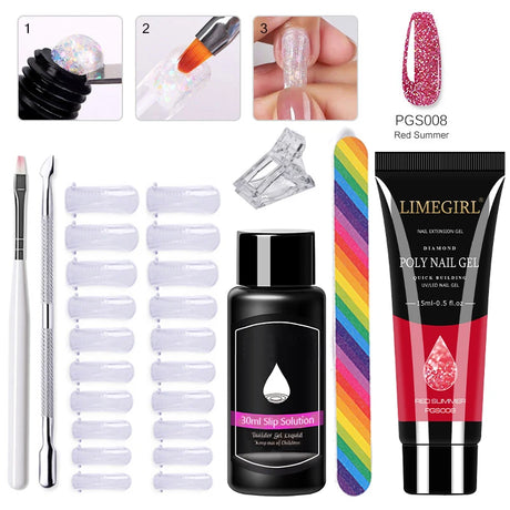 Limegirl Poly Nail UV Gel Set for Nails Quick Extension Building Soak Off UV Polys Nail Gel Kit Manicure Art  Decoration Tools